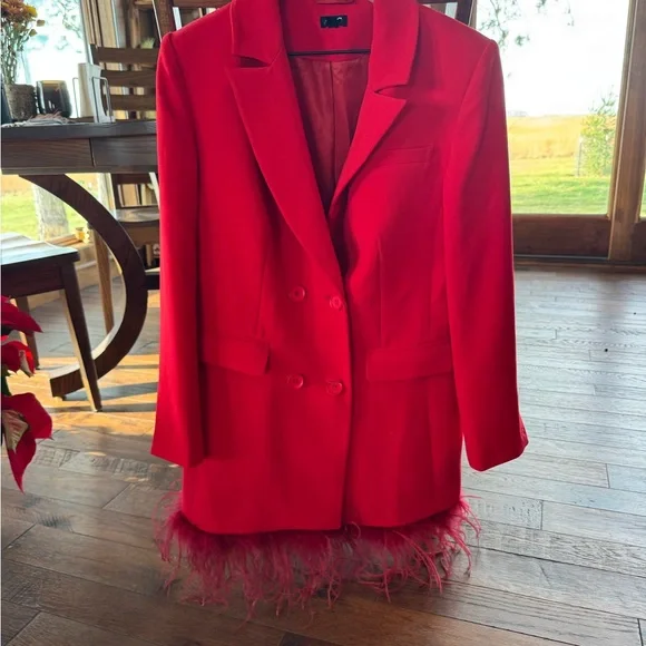 NBD Red Feather-Trim Blazer Dress – Size S (Runs Large) – NWTW - Picture 4 of 9